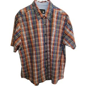 Duke's Sportswear Button Down Shirt Mens XXL Orange Blue Plaid Short Sleeve